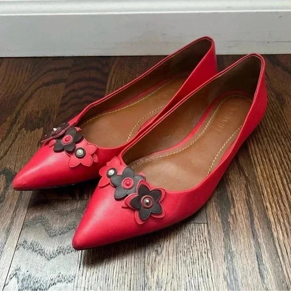 Coach Flat With Floral Applique Tea Rose Red FG1862 Women’s Size 8.5 B Slip On - Picture 2 of 16